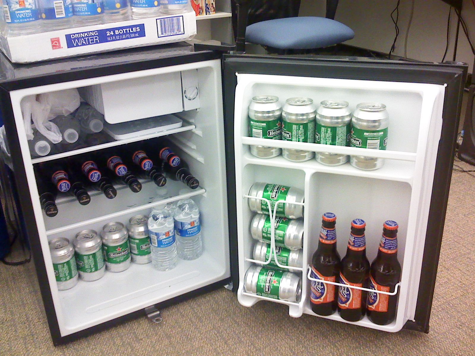 Beer fridge at work